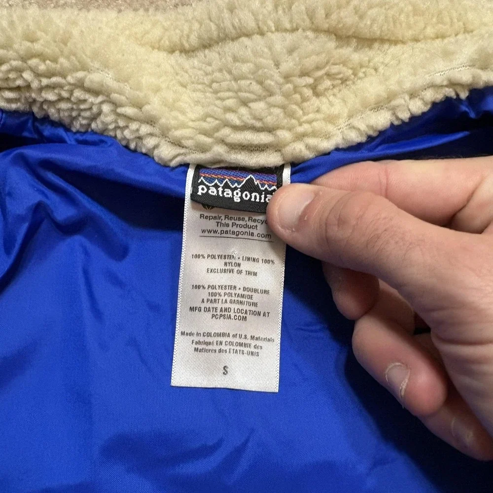 Patagonia Retro X Vest Kids Small White Blue Colorblock Deep Pile Sherpa Fleece
